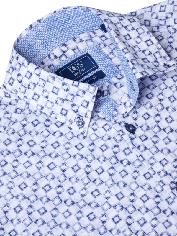 Douglas and Grahame Blue Printed Half Sleeve Button Down Collar Shirt. - Image 2