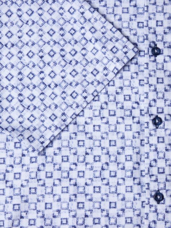 Douglas and Grahame Blue Printed Half Sleeve Button Down Collar Shirt. - Image 3