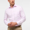 Eterna Pink Twill Fabric Long Sleeve Shirt with Trim. Modern Fit