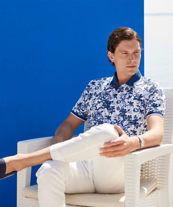 Montechiaro Blue Printed Pique Short Sleeve Polo Shirt. - Image 2