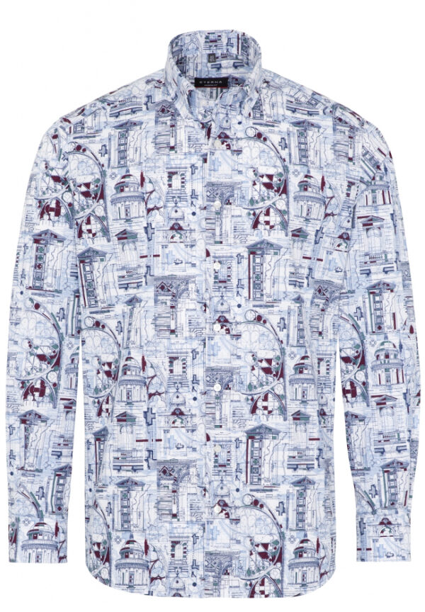 Eterna Multicoloured Printed Cotton Long Sleeve Shirt. Modern Fit. Sizes 17" and 19" - Image 2