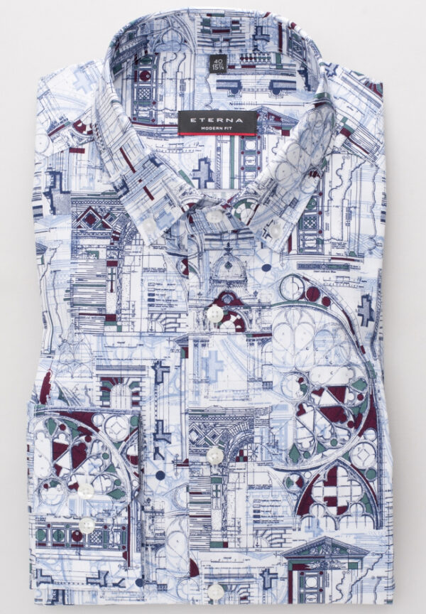 Eterna Multicoloured Printed Cotton Long Sleeve Shirt. Modern Fit. Sizes 17" and 19" - Image 4