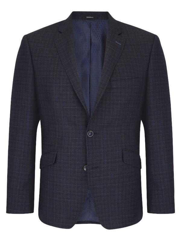 Douglas Navy Fine Check 100% Wool Single Breasted jacket. Size 44" Short Left