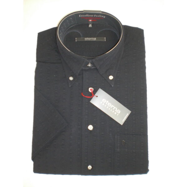 Eterna Black Textured Short Sleeve Shirt. Size 16" Left